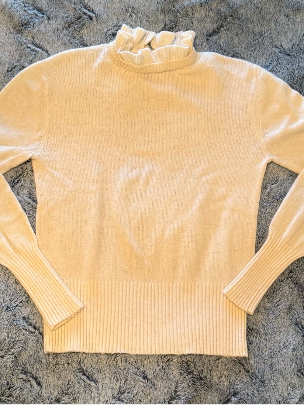 J. Crew | Cream Ruffle Turtleneck Sweater | Size = M